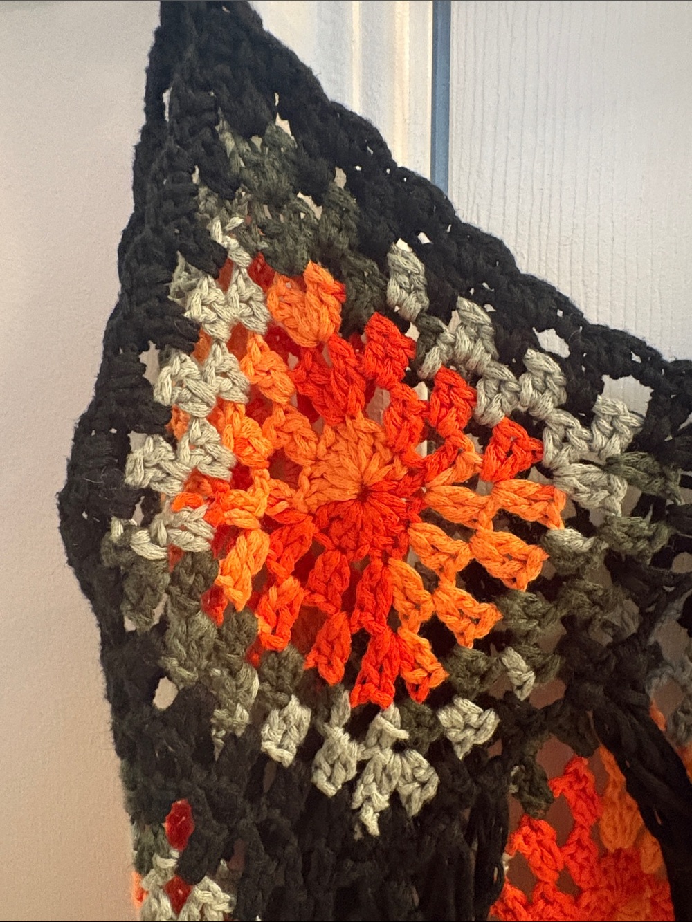 Crochet Fringe Tank Top - Black with Orange & Green Accents - Picture 4 of 5